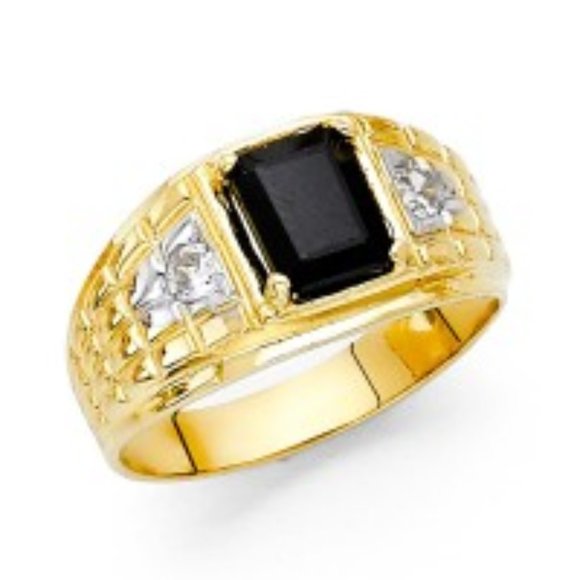 10mm Men's Solid 14K Yellow Gold CZ Onyx Ring